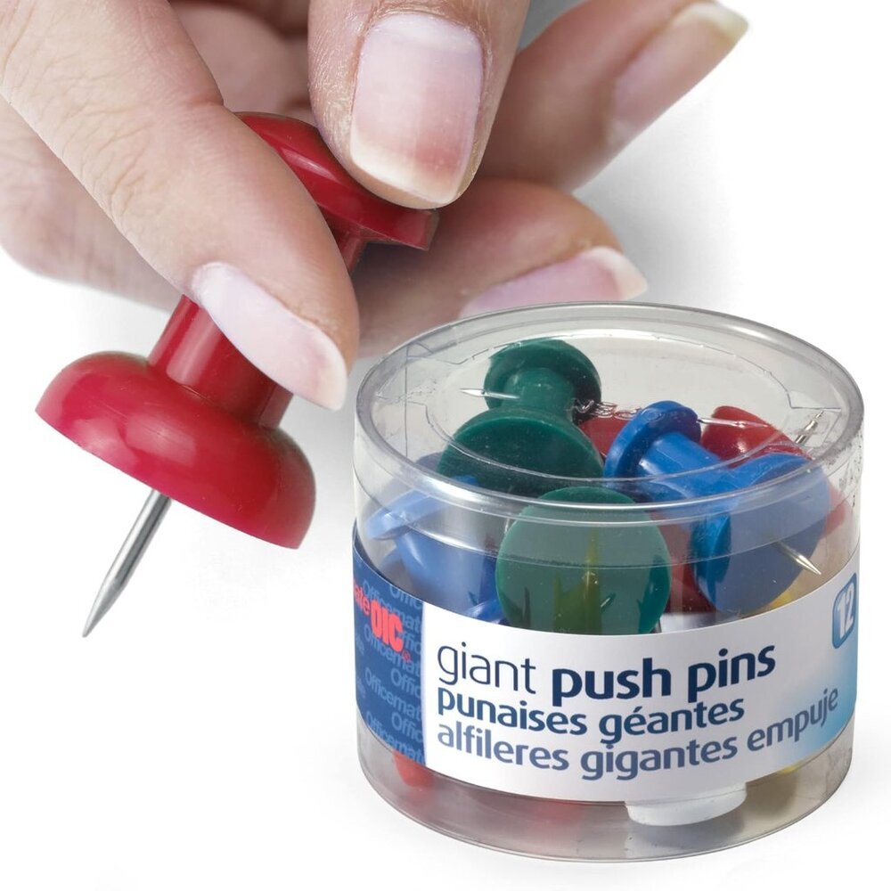 Giant Push Pins 1.5 Inch, Assorted Colors, Tub of 12 92902